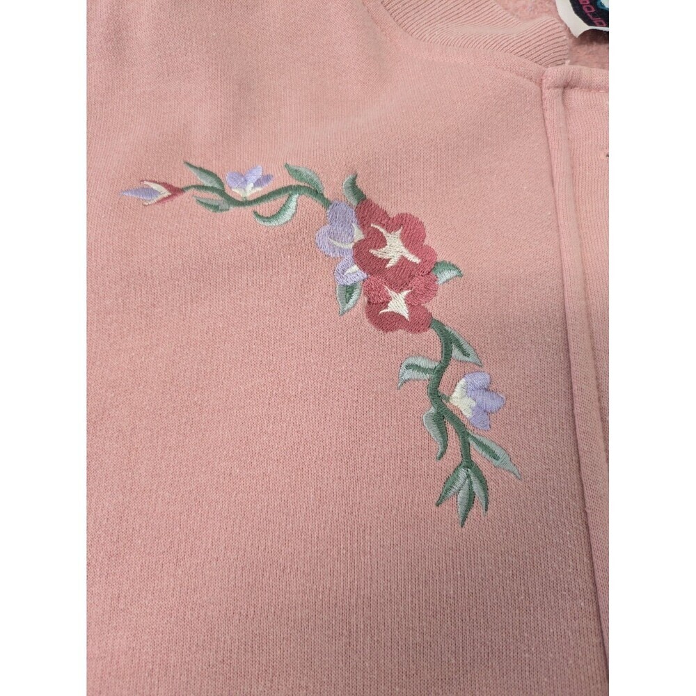 90s Bold Spirit Pink Floral Embroidery Set  Sweatshirt Pants sz XL Grannycore - Picture 12 of 13